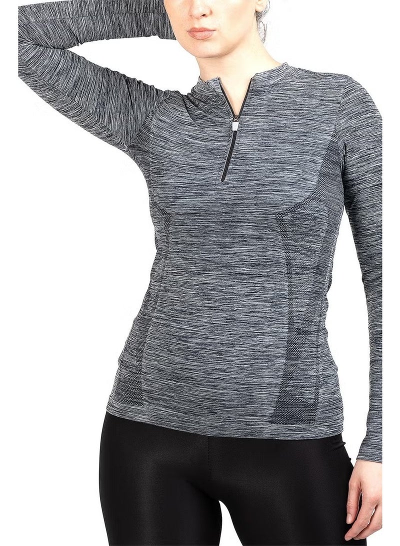 MioFit Women's Tides Zipper Collar Long Sleeve Seamless Sports T-Shirt - Image 4